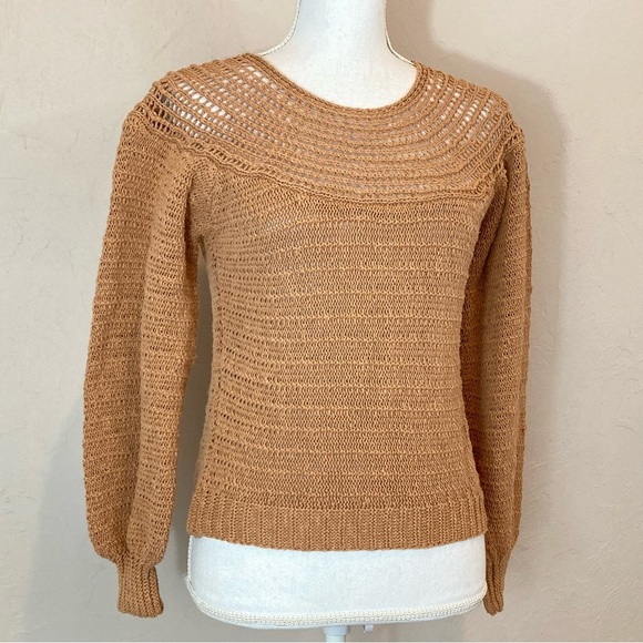 Amuse Society Stevie Crochet Clay Brown Open Knit Sweater Size XS - Picture 7 of 8